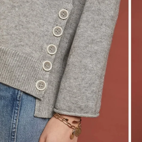 Anthropologie Fresnel Pullover Nautical Buttoned Sweater Size XS Gray - Picture 3 of 16